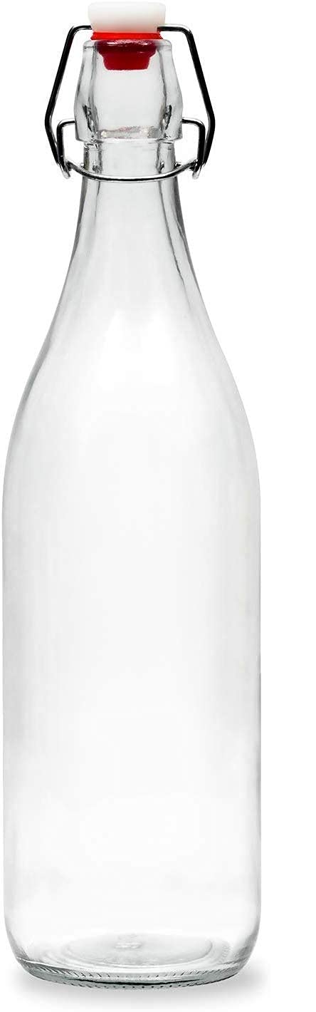 Avvic Mart Crystal Clear Transparent Glass Water Bottle with Air tight Leak Proof Swing Flip Top Cap Lid Bottle for Water Beer Soda and Beverages 1000ml Pack of 1