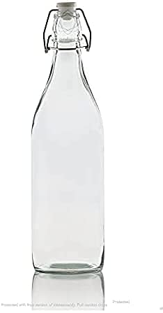 Avvic Mart Crystal Clear Transparent Glass Water Bottle with Air tight Leak Proof Swing Flip Top Cap Lid Bottle for Water Beer Soda and Beverages 1000ml Pack of 1
