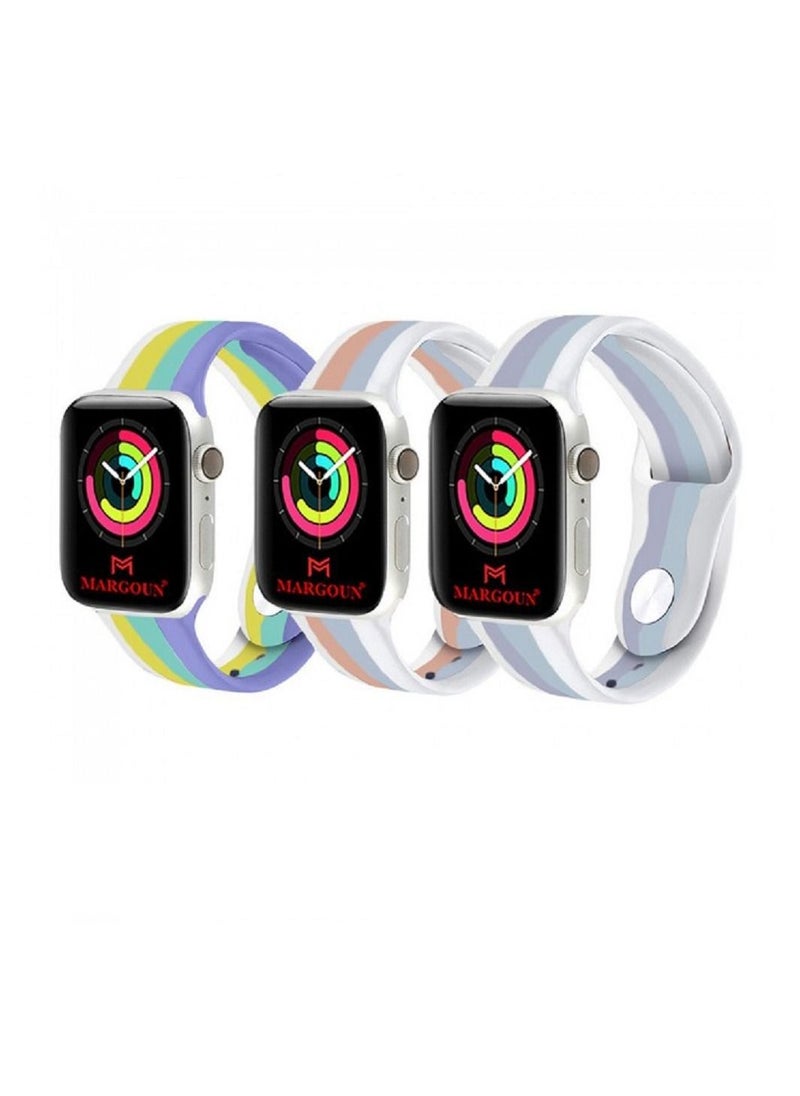 Generic - Apple Watch 42mm 44mm 45mm Silicone Replacement Band 3-Pack Rainbow Collection 2 - Image 1