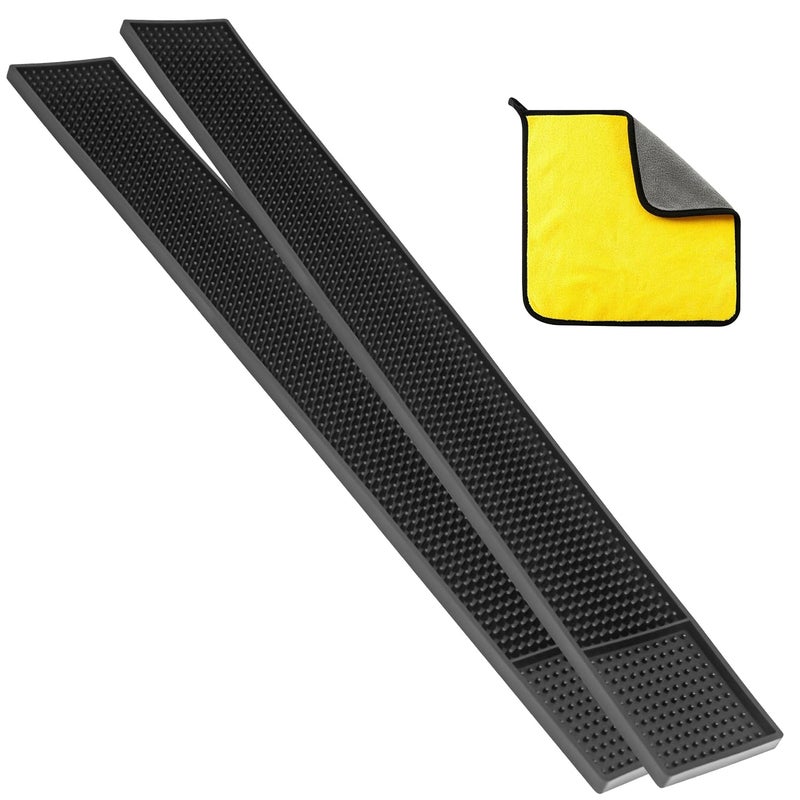 Shouken 2 Packs Bar Mats 24 " x 3 " With Absorbent Towel,Bar Matts,Non-Slip Bar Service Spill Mat,Coffee Mat for Home Bar,For Cocktail Bartender Restaurant Kitchen Counter Top Cup Barber Station Mats - Image 1