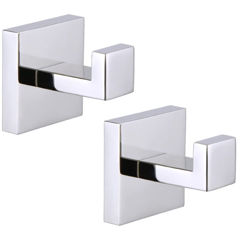 Angle Simple Bath Towel Hook 2 PCS Angle Simple SUS304 Stainless Steel Bathroom Towel Holder Square Hook for Bathrobe Coat Wall Mount Polished Chrome - Image 1