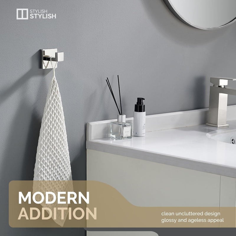 Angle Simple Bath Towel Hook 2 PCS Angle Simple SUS304 Stainless Steel Bathroom Towel Holder Square Hook for Bathrobe Coat Wall Mount Polished Chrome - Image 2