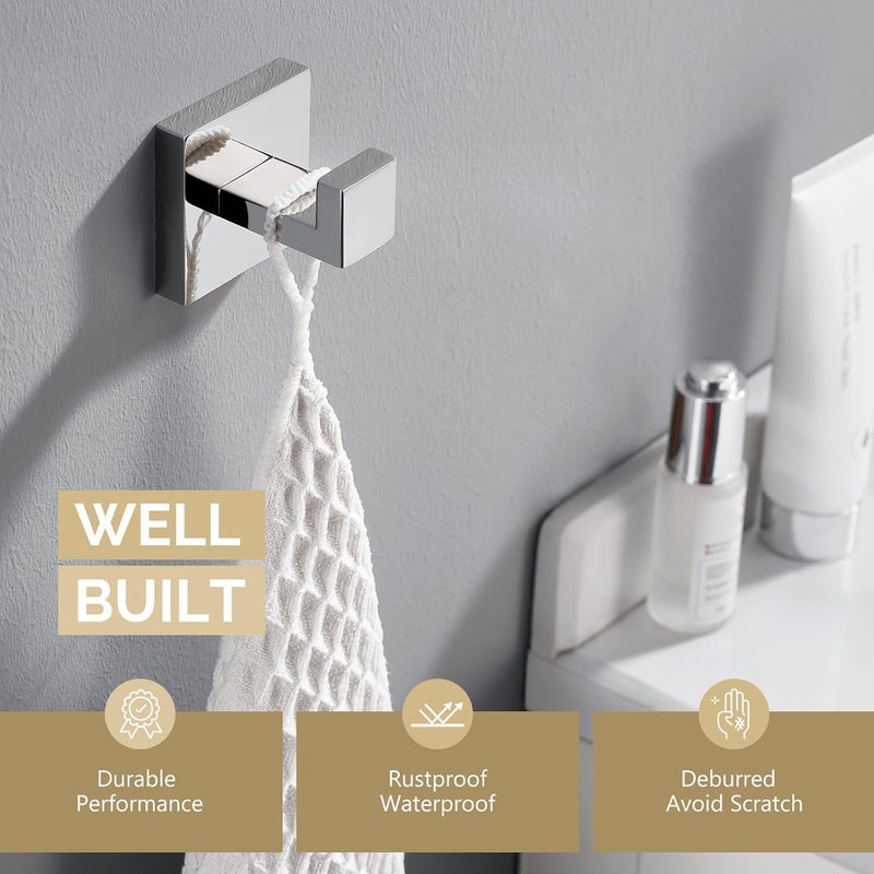 Angle Simple Bath Towel Hook 2 PCS Angle Simple SUS304 Stainless Steel Bathroom Towel Holder Square Hook for Bathrobe Coat Wall Mount Polished Chrome - Image 3