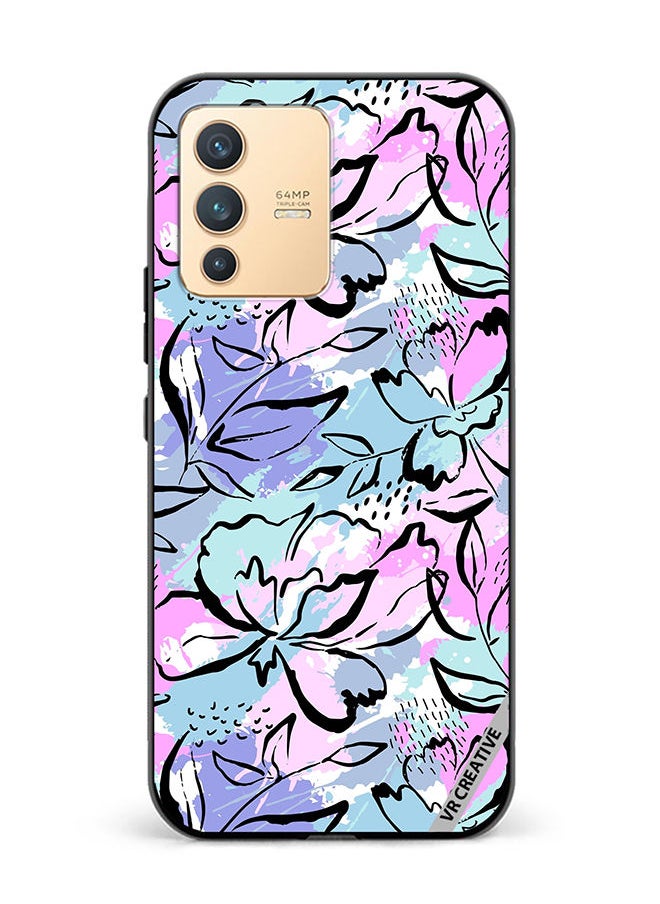 VR CREATIVE Protective Case Cover For Vivo V23 5G Abstract Flowers Print Design Multicolour  - Image 1