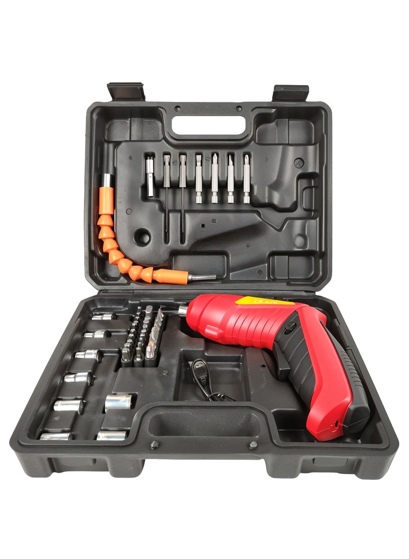 Denx 4.2V Cordless Electric Screwdriver Drill Driver Kit, 1300mAh Battery, 250RPM, USB Rechargeable, LED Light, 70 Min Working Time, 42 PCS Set with Bits, Sockets, Case DX2502 - Image 1