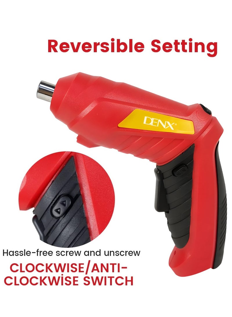 Denx 4.2V Cordless Electric Screwdriver Drill Driver Kit, 1300mAh Battery, 250RPM, USB Rechargeable, LED Light, 70 Min Working Time, 42 PCS Set with Bits, Sockets, Case DX2502 - Image 4