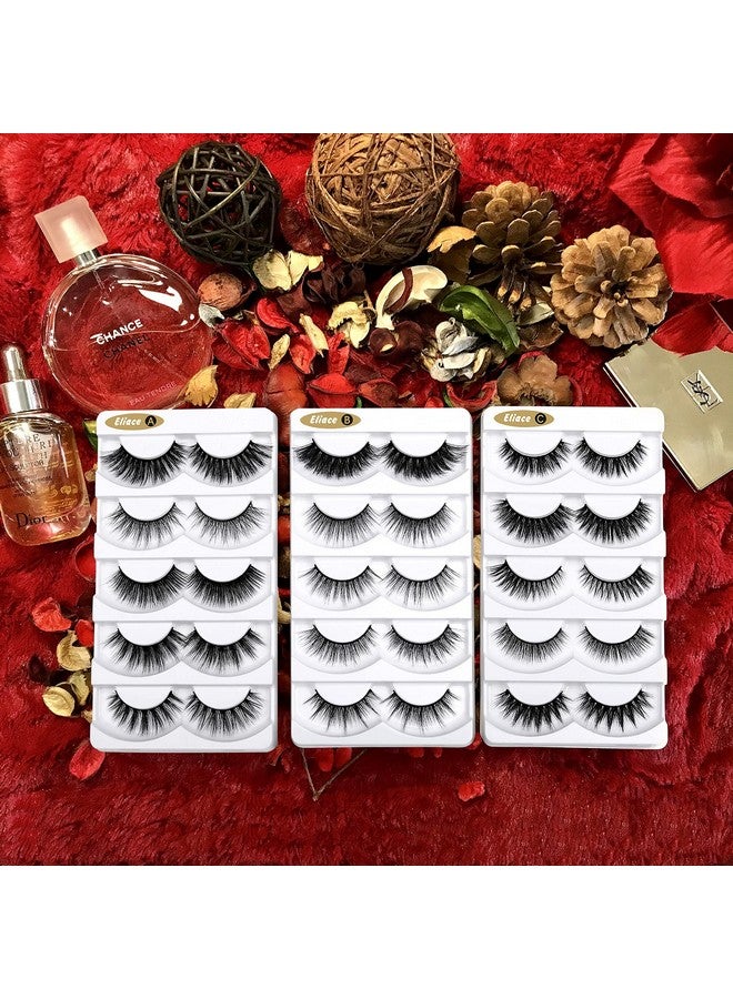 Eliace Fluffy Eyelashes 3D Mink Lashes Cat Eyes 15 Mixed Styles 15 Pairs Reusable Soft Fake Eyelashes Volume Strip Lashes Natural Look Wispies & Big False Eyelashes Pack - with False Lashes Tweezers - Image 3