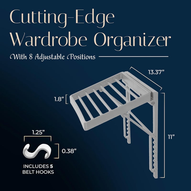 TieMaster Tie Rack and Scarf Organizer, Battery-Free Design, Holds 60 Ties and Scarves with 5 Belt Hooks, Easy Installation, Wall Mounted Tie Organizer, for Men & Women - Image 3
