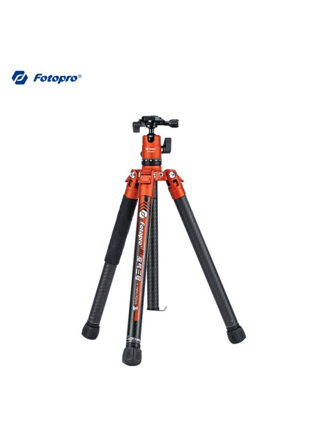 فوتوبرو Fotopro Air 3 Dual رأس كروي بانورامي كربون فايبر كاميرا تصوير فوتوغرافي وفيديو تريبود، لون برتقالي لهبي، الوزن 0.9kg، مشبك هاتف - Image 1