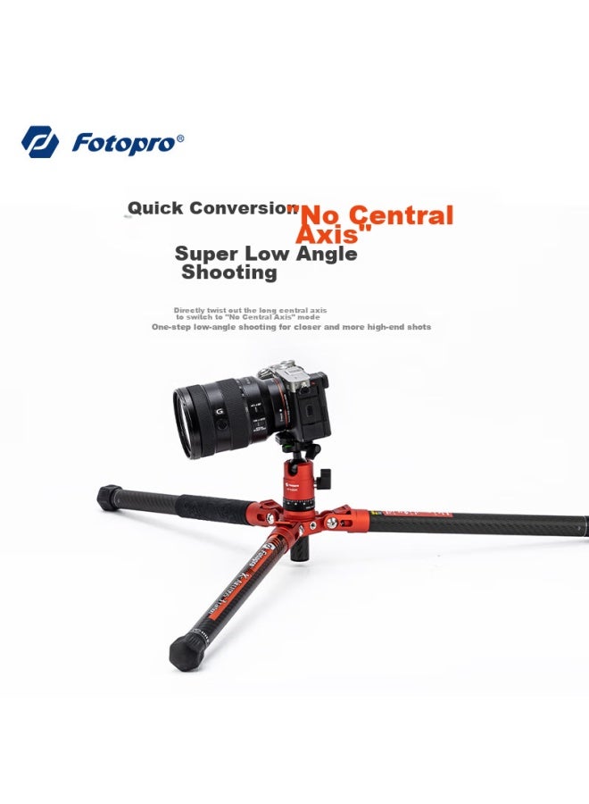 فوتوبرو Fotopro Air 3 Dual رأس كروي بانورامي كربون فايبر كاميرا تصوير فوتوغرافي وفيديو تريبود، لون برتقالي لهبي، الوزن 0.9kg، مشبك هاتف - Image 5