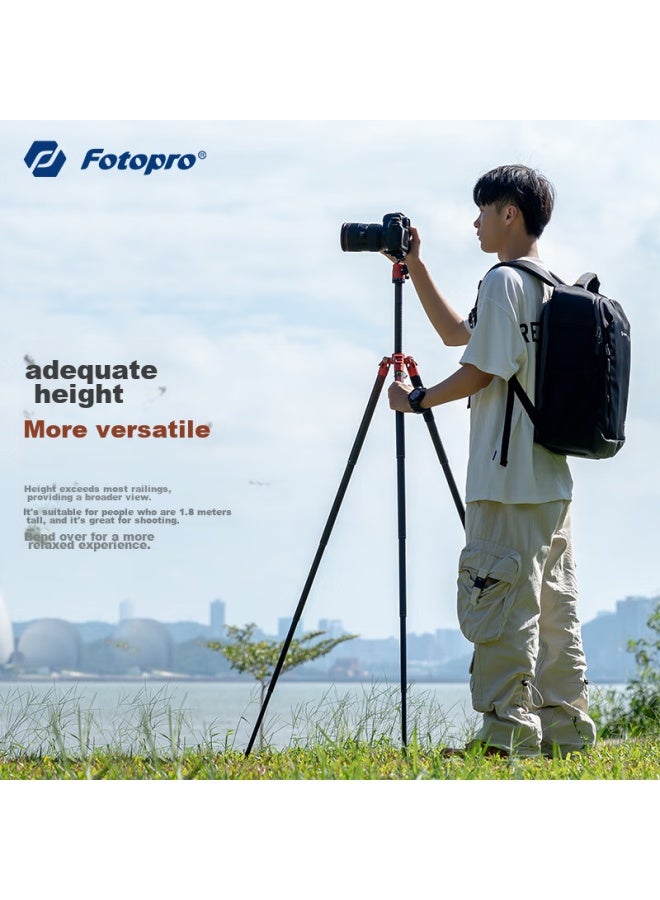 فوتوبرو Fotopro Air 3 Dual رأس كروي بانورامي كربون فايبر كاميرا تصوير فوتوغرافي وفيديو تريبود، لون برتقالي لهبي، الوزن 0.9kg، مشبك هاتف - Image 3