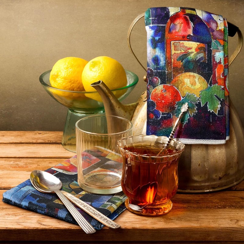 Bencailor 6 Pcs Picasso Wine Kitchen Towels Decorative Sets Dish Towels Absorbent Fast Drying Hand Tea Vintage Hanging Reusable Cleaning Dishcloths for Cooking Farmhouse Bathroom Accessory - Image 2