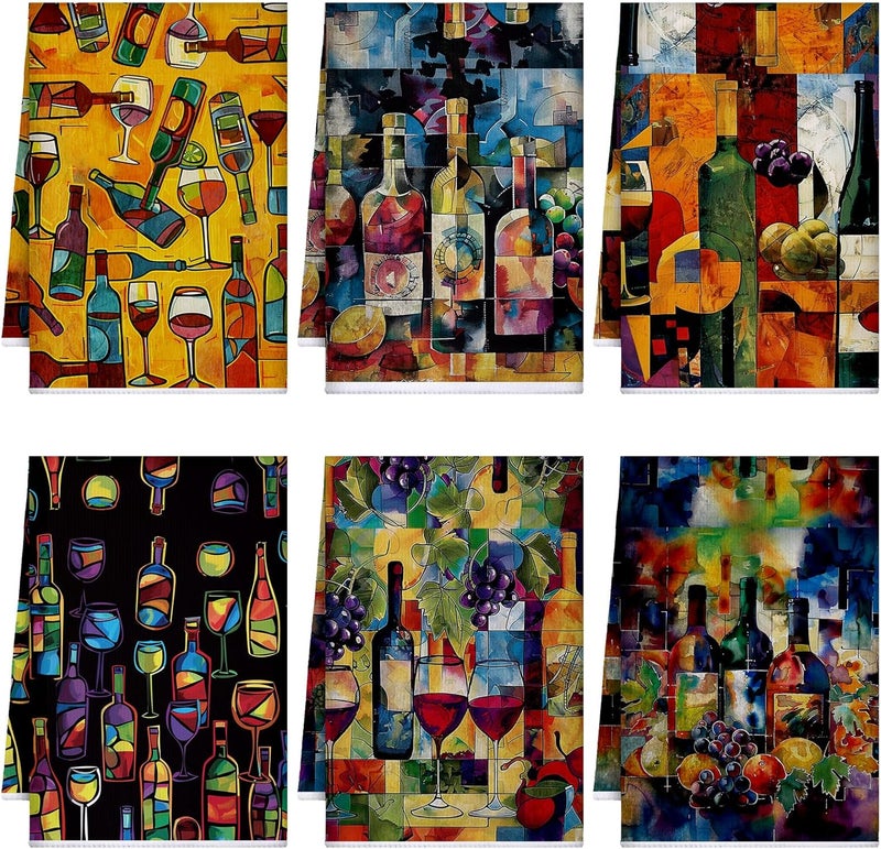Bencailor 6 Pcs Picasso Wine Kitchen Towels Decorative Sets Dish Towels Absorbent Fast Drying Hand Tea Vintage Hanging Reusable Cleaning Dishcloths for Cooking Farmhouse Bathroom Accessory - Image 1