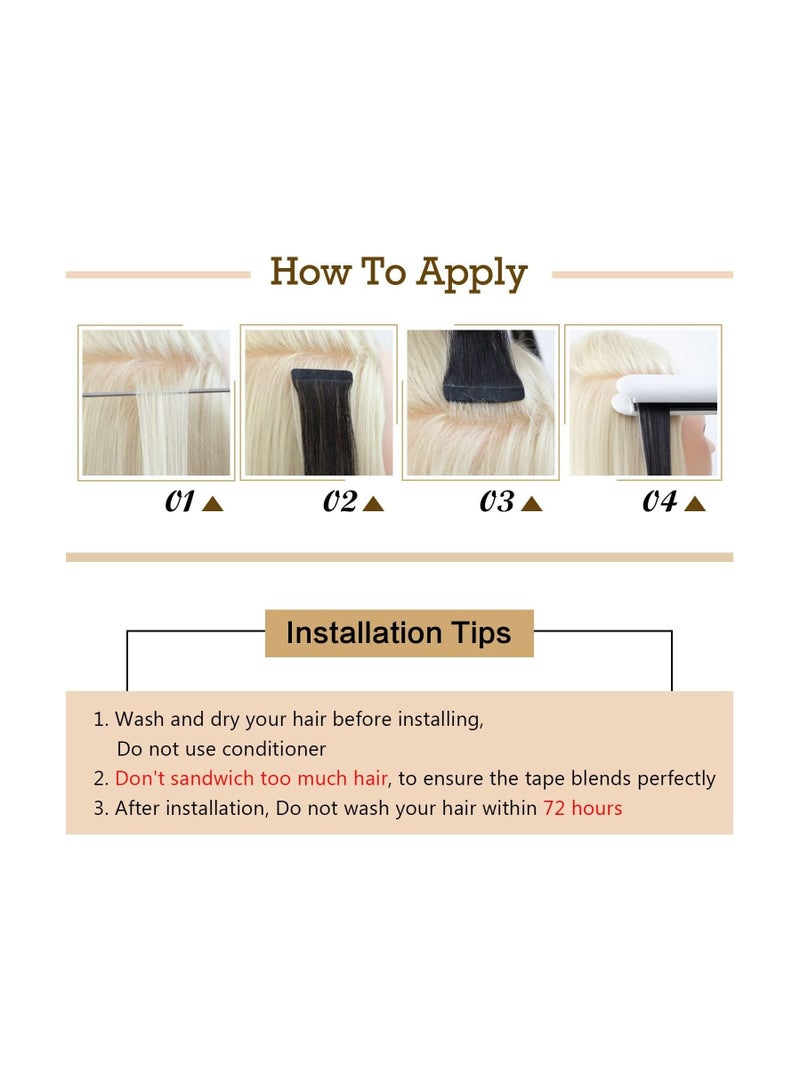 إستيل شريط تمديد شعر طبيعي، شريط طبيعي مفرود بنسيج ريمي بشري غير ملحوم (24 بوصة، أشقر بلاتيني 60) - Image 5