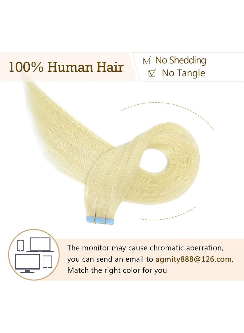 إستيل شريط تمديد شعر طبيعي، شريط طبيعي مفرود بنسيج ريمي بشري غير ملحوم (24 بوصة، أشقر بلاتيني 60) - Image 3