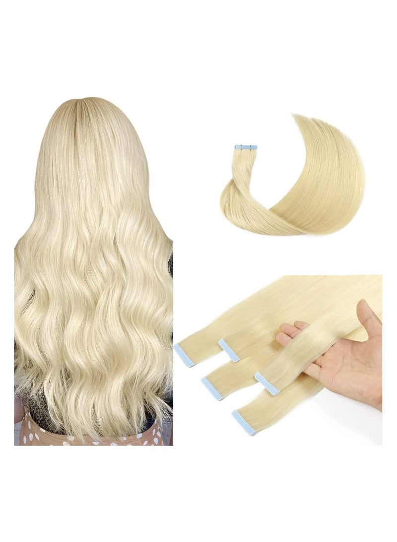 إستيل شريط تمديد شعر طبيعي، شريط طبيعي مفرود بنسيج ريمي بشري غير ملحوم (24 بوصة، أشقر بلاتيني 60) - Image 2