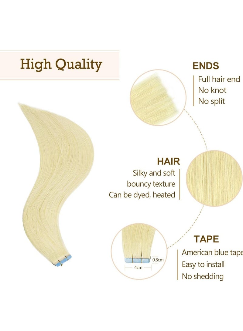 إستيل شريط تمديد شعر طبيعي، شريط طبيعي مفرود بنسيج ريمي بشري غير ملحوم (24 بوصة، أشقر بلاتيني 60) - Image 4