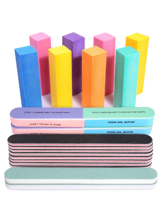 FANDAMEI FANDAMEI Nail Files and Buffers, 20PCS Professional Manicure Tools Kit. Rectangular Nail Buffer Block & 100/180 Grit Nail File, 7 Way Nail File & Nail Polishing Buffer. Nail Care Tool  - Image 1