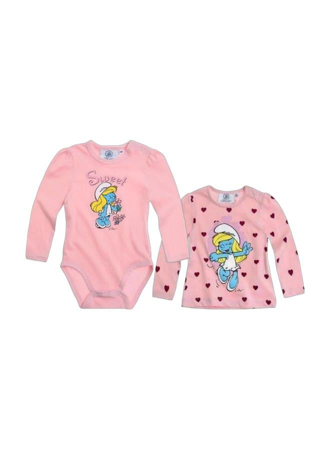 THE SMURFS Baby Bodysuit Long Sleeves & Baby Long Sleeves Cotton T-Shirt Bundle - Image 1