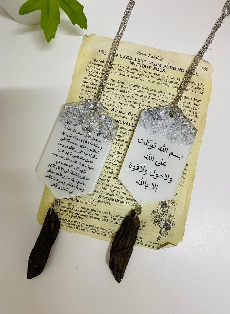 A two-Sided Car Decoration Pendant Embroidered With Silver Leaf And A luxurious Wooden Stick From Of Fine Resin - Image 1