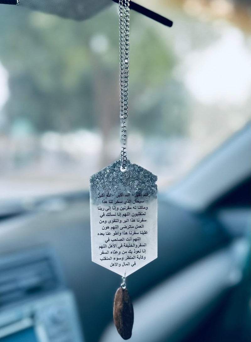 A two-Sided Car Decoration Pendant Embroidered With Silver Leaf And A luxurious Wooden Stick From Of Fine Resin - Image 5
