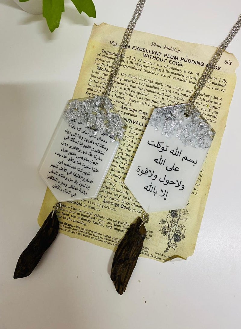 A two-Sided Car Decoration Pendant Embroidered With Silver Leaf And A luxurious Wooden Stick From Of Fine Resin - Image 4