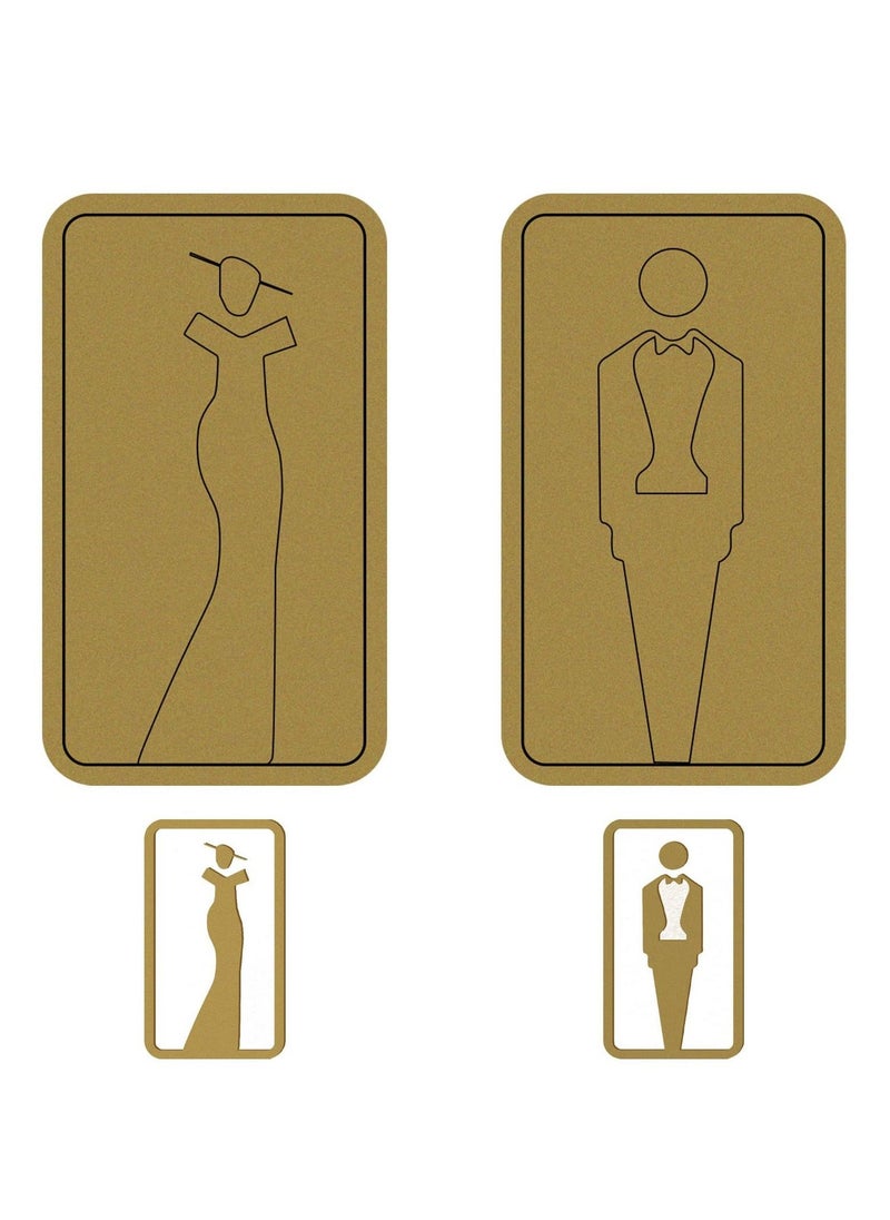 Restroom Sign, 2PCS Wc Sign Self-Adhesive Toilet Sign for Door Restroom Sign Ladies Gents Toilet Sign, Wall Stickers Acrylic Washroom Door Signs for Bathroom, Hotel, Restaurant (7.8x4.3 In, Gold) - Image 1