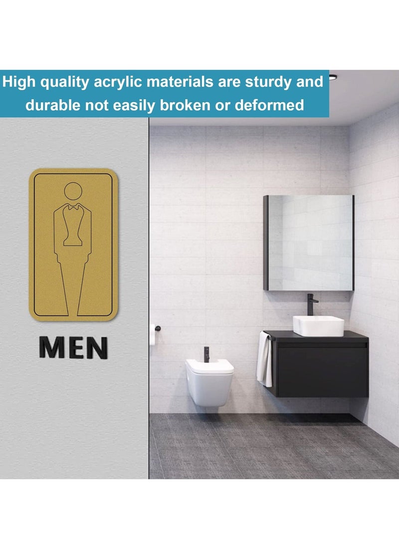 Restroom Sign, 2PCS Wc Sign Self-Adhesive Toilet Sign for Door Restroom Sign Ladies Gents Toilet Sign, Wall Stickers Acrylic Washroom Door Signs for Bathroom, Hotel, Restaurant (7.8x4.3 In, Gold) - Image 3