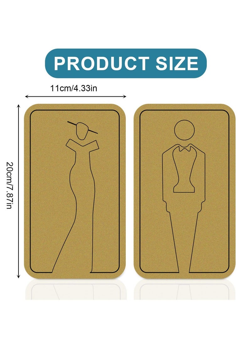 Restroom Sign, 2PCS Wc Sign Self-Adhesive Toilet Sign for Door Restroom Sign Ladies Gents Toilet Sign, Wall Stickers Acrylic Washroom Door Signs for Bathroom, Hotel, Restaurant (7.8x4.3 In, Gold) - Image 4