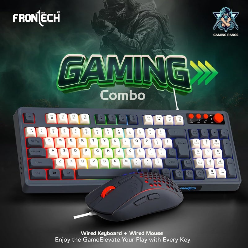 FRONTECH Wired Aero Blade Gaming Keyboard & Mouse Set | LED Rainbow Backlit | 94 Keys with 4 Hot Keys | USB Plug & Play | Up to 7200 DPI Mouse | Durable Build (KB-0044) - Image 2
