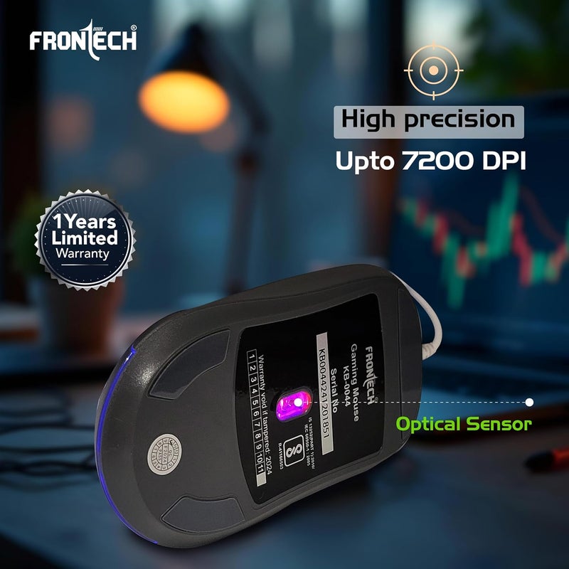 FRONTECH Wired Aero Blade Gaming Keyboard & Mouse Set | LED Rainbow Backlit | 94 Keys with 4 Hot Keys | USB Plug & Play | Up to 7200 DPI Mouse | Durable Build (KB-0044) - Image 5