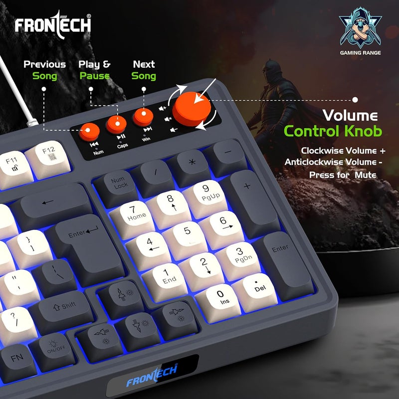 FRONTECH Wired Aero Blade Gaming Keyboard & Mouse Set | LED Rainbow Backlit | 94 Keys with 4 Hot Keys | USB Plug & Play | Up to 7200 DPI Mouse | Durable Build (KB-0044) - Image 4