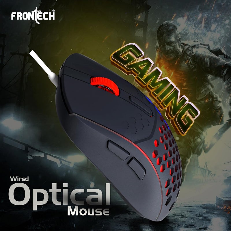 FRONTECH Wired Aero Blade Gaming Keyboard & Mouse Set | LED Rainbow Backlit | 94 Keys with 4 Hot Keys | USB Plug & Play | Up to 7200 DPI Mouse | Durable Build (KB-0044) - Image 3