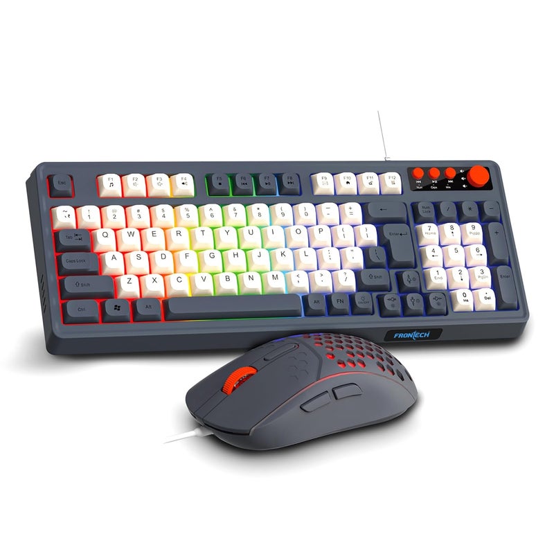 FRONTECH Wired Aero Blade Gaming Keyboard & Mouse Set | LED Rainbow Backlit | 94 Keys with 4 Hot Keys | USB Plug & Play | Up to 7200 DPI Mouse | Durable Build (KB-0044) - Image 1