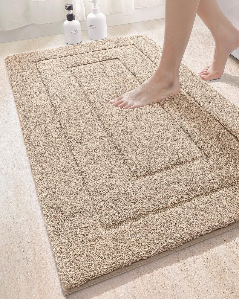 DEXI Bathroom Rug 43x24 Non Slip Washable Bath Mat for Shower Floor Extra Large Absorbent Soft Bathmat with Rubber Backing Quick Dry Microfiber Carpet Beige