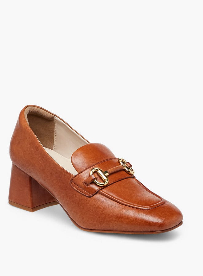 Paprika Metallic Accent Slip-On Loafers with Block Heels - Image 2