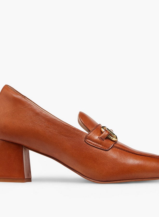 Paprika Metallic Accent Slip-On Loafers with Block Heels - Image 3