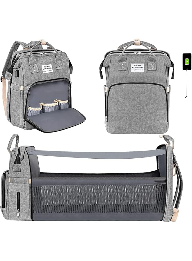 إيروريكس حقيبة ظهر للحفاضات، حقائب حفاضات كبيرة للأطفال مزودة بشاحن USB للأولاد والبنات، متعددة الوظائف، محمولة - Image 1
