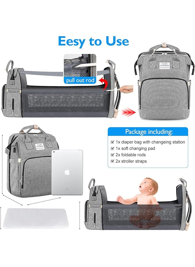 إيروريكس حقيبة ظهر للحفاضات، حقائب حفاضات كبيرة للأطفال مزودة بشاحن USB للأولاد والبنات، متعددة الوظائف، محمولة - Image 4