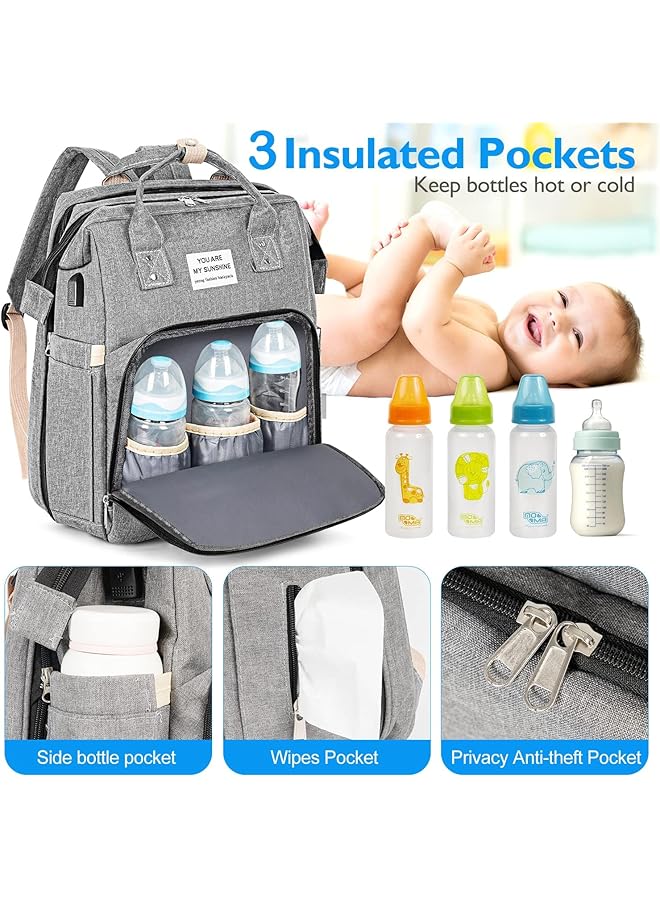 إيروريكس حقيبة ظهر للحفاضات، حقائب حفاضات كبيرة للأطفال مزودة بشاحن USB للأولاد والبنات، متعددة الوظائف، محمولة - Image 3