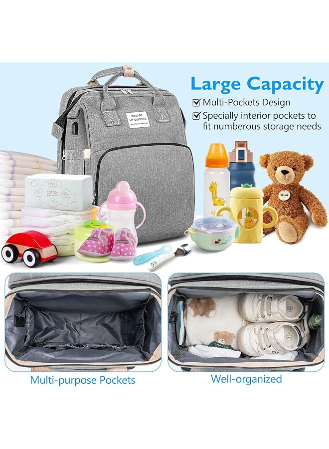 إيروريكس حقيبة ظهر للحفاضات، حقائب حفاضات كبيرة للأطفال مزودة بشاحن USB للأولاد والبنات، متعددة الوظائف، محمولة - Image 2