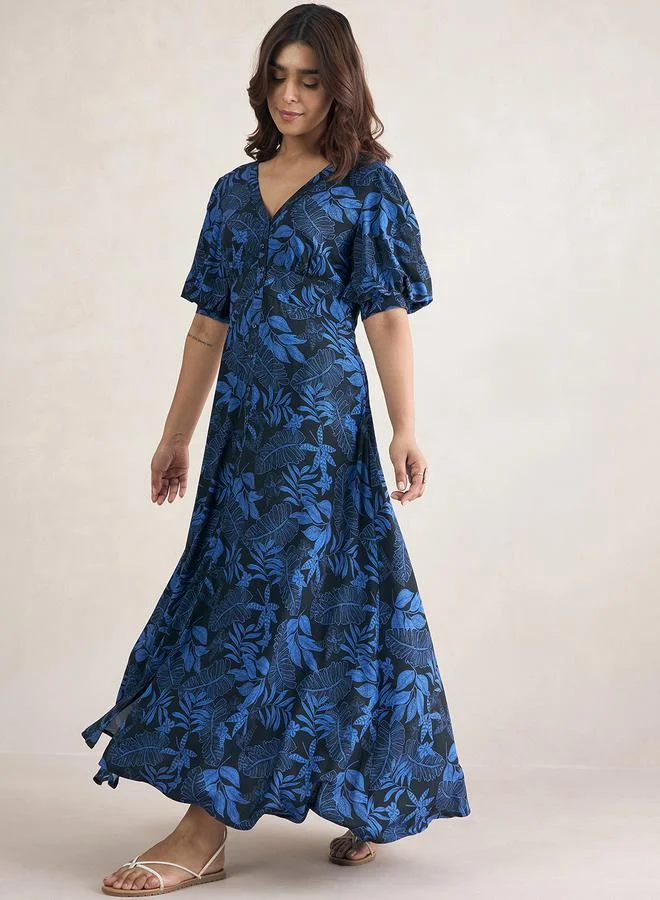FEMELLA Tropical Print Button Down Maxi Dress by Styli