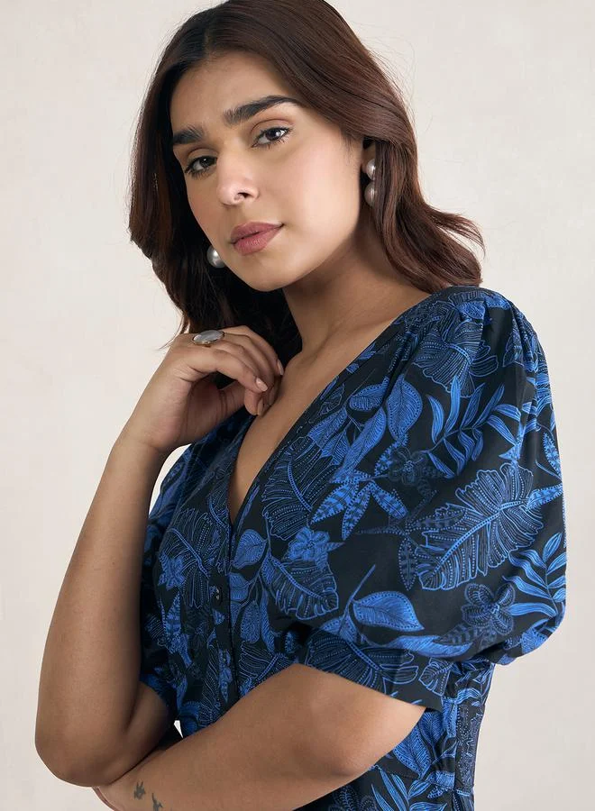 FEMELLA Tropical Print Button Down Maxi Dress by Styli