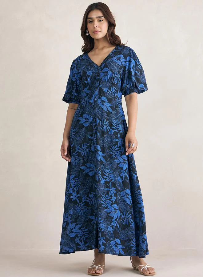 FEMELLA Tropical Print Button Down Maxi Dress by Styli