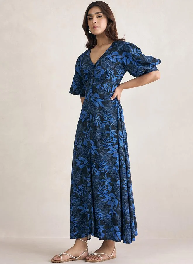FEMELLA Tropical Print Button Down Maxi Dress by Styli