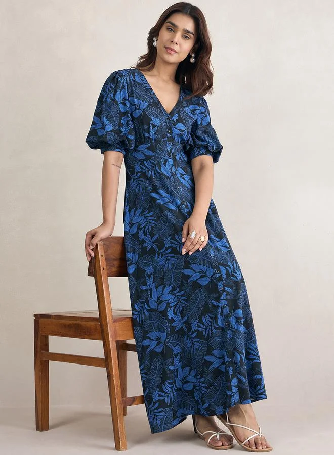 FEMELLA Tropical Print Button Down Maxi Dress by Styli