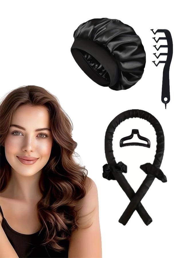 Lazy Girl No Heat Overnight Curler 5-Piece Big Waves Kit - With Scrunchie Sleep Cap Hair Clips - Image 1