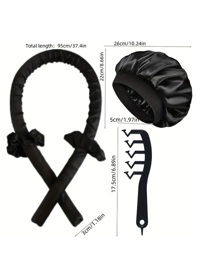 Lazy Girl No Heat Overnight Curler 5-Piece Big Waves Kit - With Scrunchie Sleep Cap Hair Clips - Image 2