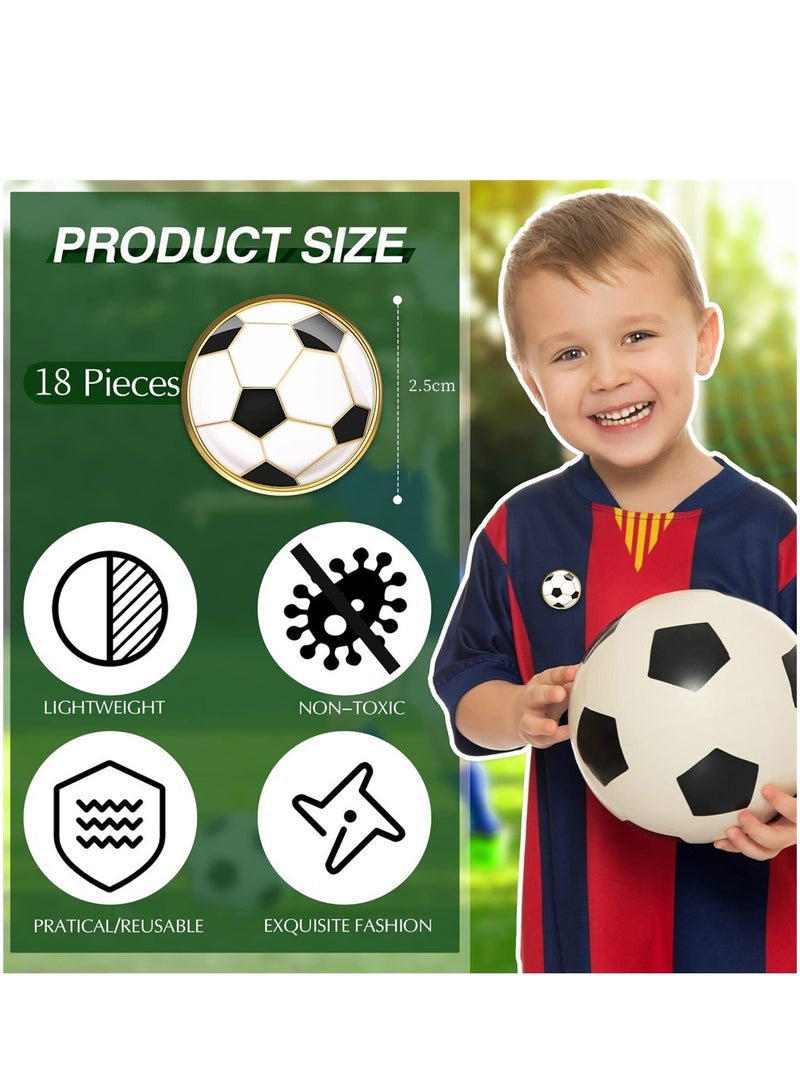 SYOSI Soccer Lapel Pin, 18 Pcs Soccer Brooch, Soccer Ball Cartoon Round Metal Pins, Football Hat Shirt Pin Tie Tack Pinback, Men Women Brooches Sports Accessories Charm Decoration - Image 2