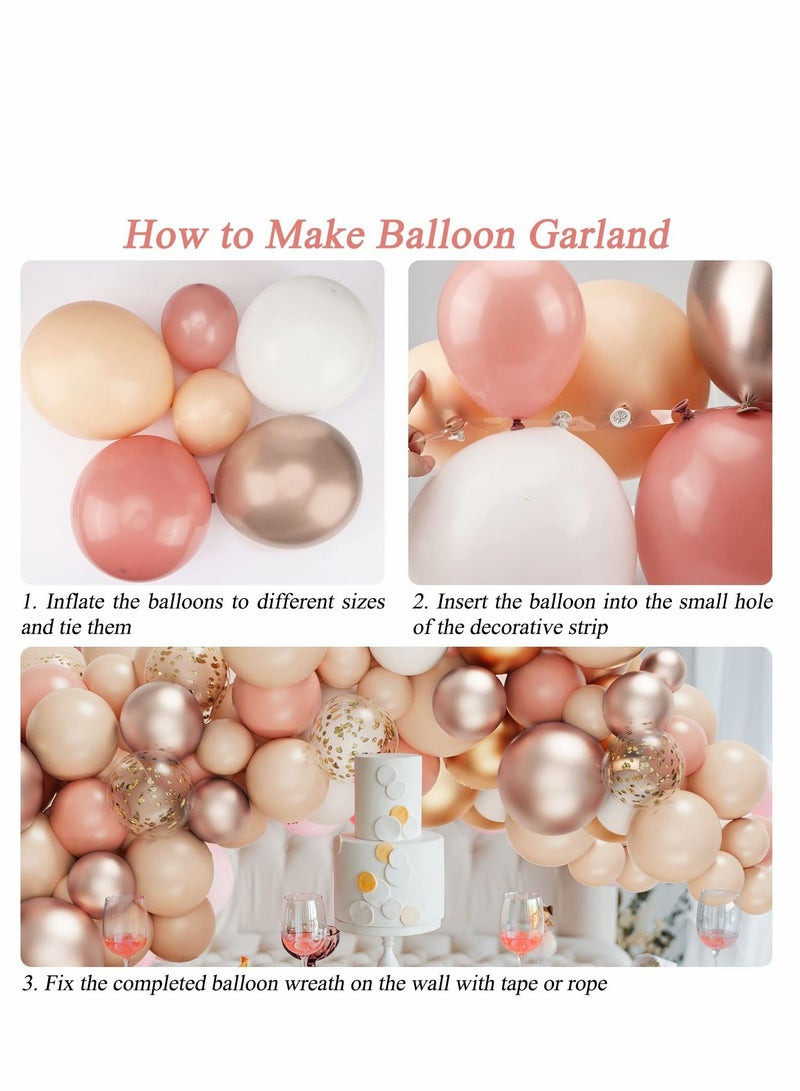 Excefore 101pcs Blush Balloons Garland Arch Kit, Retro Pink Macaron Orange Gold White Confetti Latex for Girl Baby Shower Garden Tea Party Birthday Wedding Decoration - Image 3